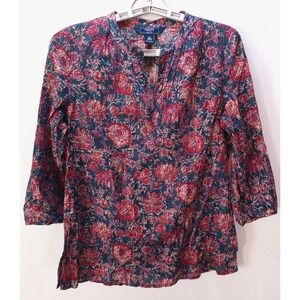 Chaps Denim Petite Women's Tunic Shirt Top, PM, Floral, Boho, Peasant